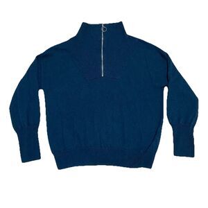 The Reset R Label Wool Cashmere Pullover Sweater Womens S Blue 1/4 Zip Soft Cozy